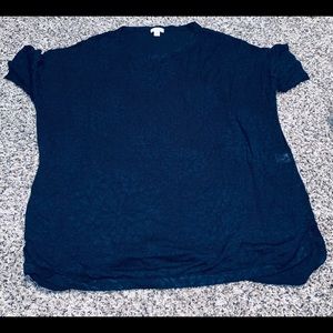 Pure Jill Navy Top with Faded Floral Accents